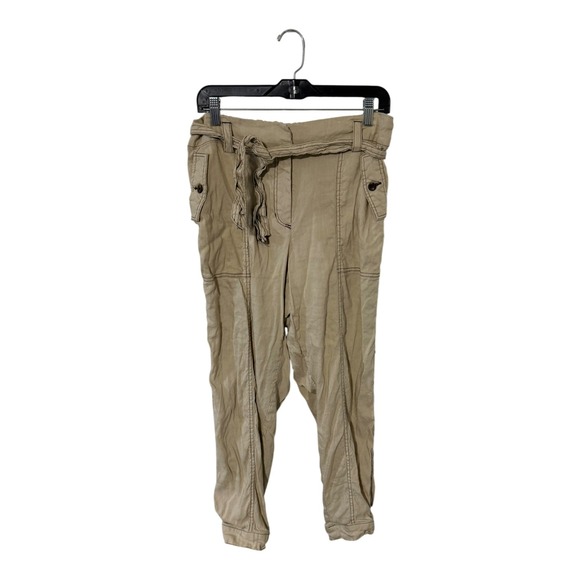 Calvin Klein Pants - Calvin Klein Women Khaki Tan Linen Blend Cargo Pants Tie Waist Utility Size M
